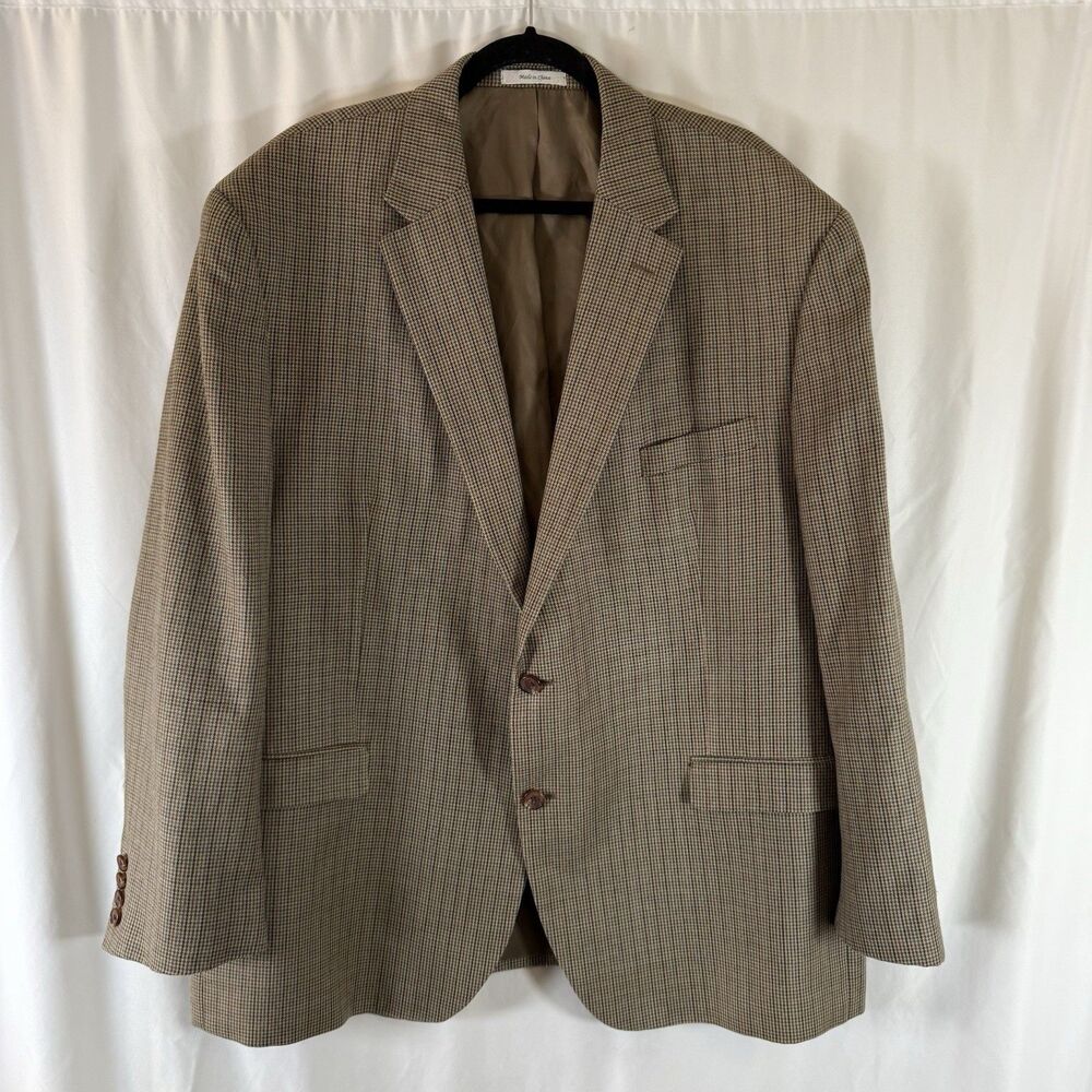 Lauren Ralph Lauren Silk Wool Blazer Men's 52R Beige Gold 2 Button Front Pockets